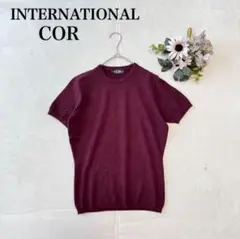 【インターナショナル】半袖ニット（XL）ウール混 クルーネック カジュアル