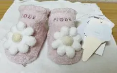 未使用　ジェラートピケ　花モチーフ ベビー靴下 (7〜9cm)ピンク