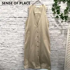 センスオブプレイス　 ジャンパースカート　フロントボタン　Vネック　ベージュ