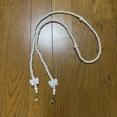 パールビーズリボン　スマホショルダー　ストラップ