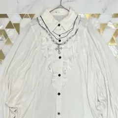 y2k 00s フリルブラウス フェアリーグランジ ホワイト ゴスロリ シャツのサムネイル