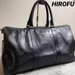 HIROFU 大容量　レザー ボストンバッグ　Hロゴ　ロゴ型押し　ブラック