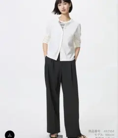 ユニクロ　タックワイドパンツ　標準丈　ブラック　L