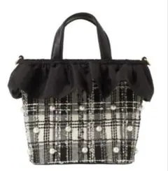 DIANA パール フリル バケツ2wayツイードバッグ ブラック フォーマル