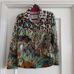 Y2　ワイツー　長袖カラー付きシャツ　サイズL　ヒョウ柄ベージュ