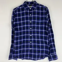 【THE SHOP TK】鮮やかな青と黒のチェック柄長袖シャツサイズM