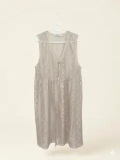 【中古】総レース ロングジレ ベスト アイボリー