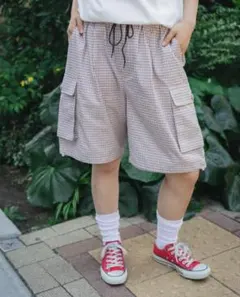 ホワイトチェック　カーゴショートパンツ