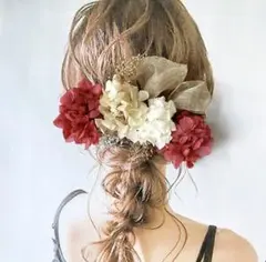 ドライフラワー髪飾り 赤ヘアアクセサリー 結婚式 成人式振袖 リボン 卒業袴