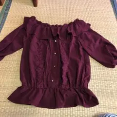 ブラウス ボルドー トップス　オフショル　オフショルダー