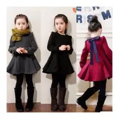 新春SALE★ グレー 120cm バックリボン ワンピース キッズ 子供服