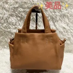 genten レザー バッグ ステッチ キャメル 美品 ゲンテン 小さめ