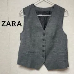 ZARA ザラ ベストジレ グレンチェック グレー XS レディース オフィス