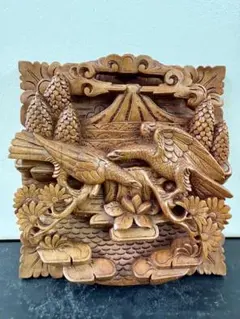 バリ島 ★☆ 木彫り レリーフ 鳥 花 浮き彫り アジアン 壁掛け 壁飾り 木製