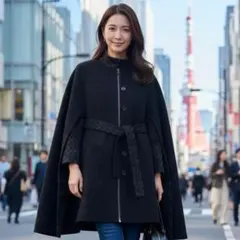 【美品】COACH レオパード柄アクセントの黒ケープジャケット コーチのサムネイル