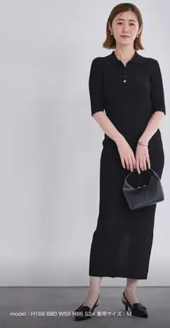 【美品】ur's フィットポロニットワンピース　黒　半袖　旅行　マタニティ