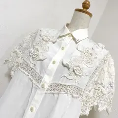 アンティーク ビンテージ 大ぶり フラワー 刺繍 レース 高級 ブラウス シャツ