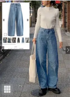 グレイル　GRL カーブラインデニムパンツ バレルレッグfo1845