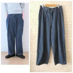 メルロー タックデニムパンツ ワイド ブルー 大きいサイズのサムネイル
