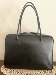 日本製スクエアボストンバッグ　牛革　シュリンクレザー　黒　A4対応　軽量