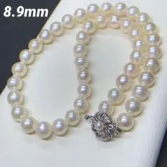 8.9mm 大珠 本真珠 セミラウンド パールネックレス silver 花