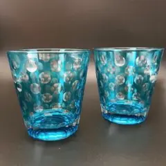 おうち喫茶店！水玉柄のペアタンブラー ブルー ドット デザートグラ