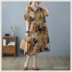 ★ 未使用　新品　コクーン　ミモレ丈ワンピース　夏　ゆったり　花柄