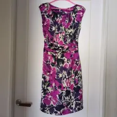 ローラアシュレイ　上品サテン系ワンピース　結婚式にも◎