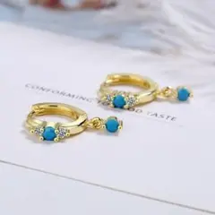 【匿名配送✨新品】フープピアス　ゴールド　ターコイズ　ハワイアンジュエリー　雫
