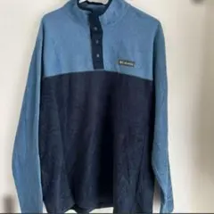 古着　Columbia フリース ハーフジップ　ライトブルー×ネイビー