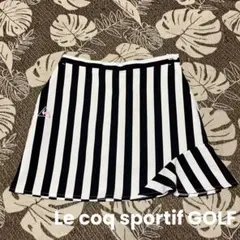ルコックスポルティフ ゴルフ　ストライプ柄アシメ裾フレアスカート　インナー付き