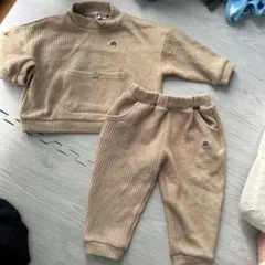 ベージュ リブ編み トレーナー・パンツセット