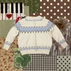 ノルディック 長袖ニット セーター ホワイト ブルー