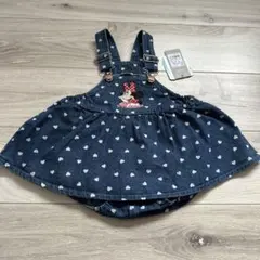 【新品未使用】ミニーマウス ハート 80デニム ワンピース　ロンパース　フタフタ