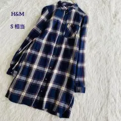 H&M DIVIDED チェック柄シャツワンピース ネイビー×レッド EUR34