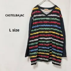 CASTELBAJAC カットソー　L ブラック　長袖　ボーダー柄　Ｖネックのサムネイル