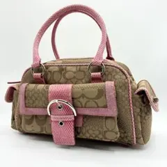 【極美品】コーチ　ソーホー　パイソン　シグネチャー　ピンク　ハンドバッグ