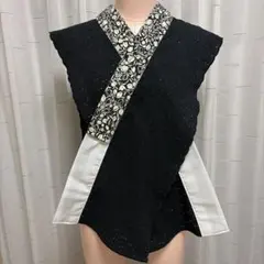 専用】半襦袢 うそつき衿 袖なし レース刺繍黒生地 半衿レース刺繍