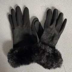 ファー付きレディース手袋 ブラックのサムネイル