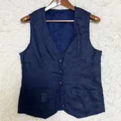 アバハウス ベスト ジレ リバーシブル 麻 総柄 濃紺 2 メンズ トップス 春