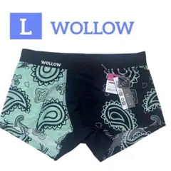 WOLLOW ボクサーパンツ L シームレス ナイロン ペイズリー柄 黄緑
