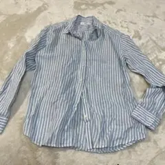 SALE！美品♡UNIQLO リネン100%ストライプシャツ 長袖 ブルー Sのサムネイル