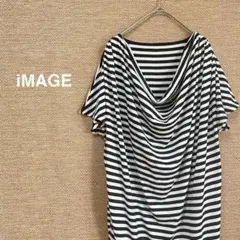1136【イマージュ】ドレープネック　ボーダー　チュニック　半袖【M】オシャレのサムネイル