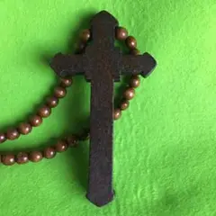 大型木製 ロザリオ カトリック 十字架 ネックレス （匿名配送）