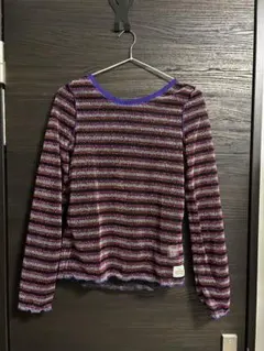 ボーダー長袖トップス バックリボン付き