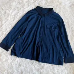 COMME CA 長袖シャツ ネイビー 襟付き Aライン 体型カバー　L相当のサムネイル