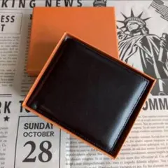 財布 二つ折り 黒 折り財布 薄型 メンズ ギフト レザー プレゼント カード