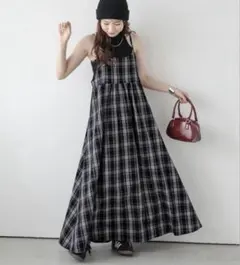 SUGAR BISKET チェック柄キャミソールワンピース フリー ブラック