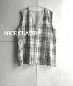 ナイスクラップ　ツイードチェック柄オーバーサイズベスト　共布ベルト付
