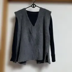 グレー Vネック ファー風ベスト